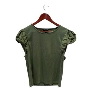 J. Crew Olive Green Women's Top ribbed knit top with ruffled sleeves Size XXL